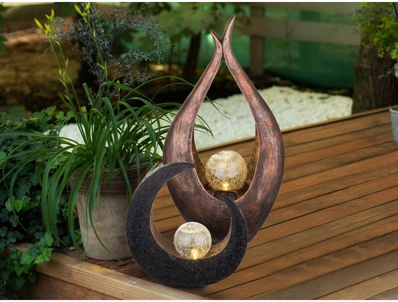 LED Solarleuchten 2er SET mit Glaskugel, groß Bronzefarben & klein Steinoptik