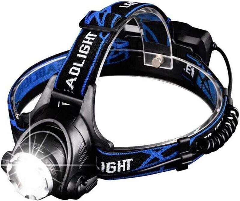 Leistungsstarke, wiederaufladbare LED-Stirnlampe mit 3 Leuchtmodi, USB-Kabel und 2 x 18650-Akkus für Angeln, Radfahren, ...