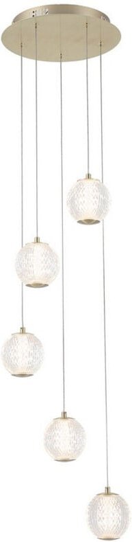 Searchlight Allure 5-flammige Deckenleuchte in Tropfenform, Messing satiniert und klares Acryl