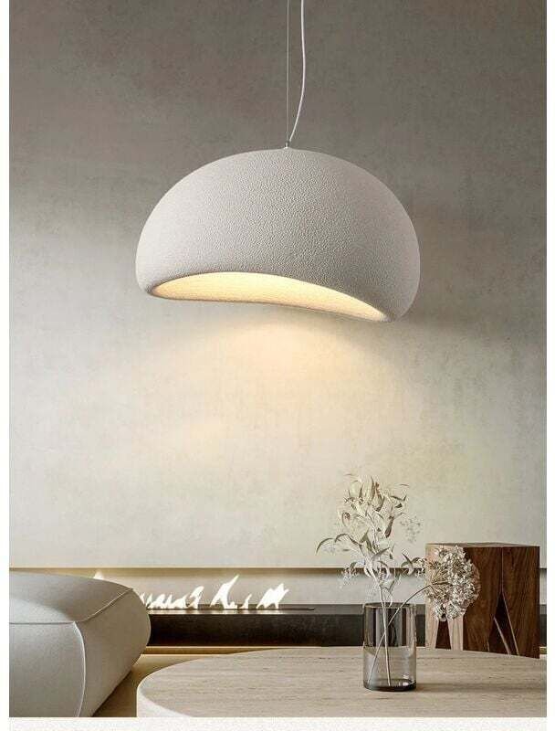 Lustre à abat-jour en pierre simulée de style japonais Wabi-sabi de 40 cm Lampes à suspension en résine à lumière nature...