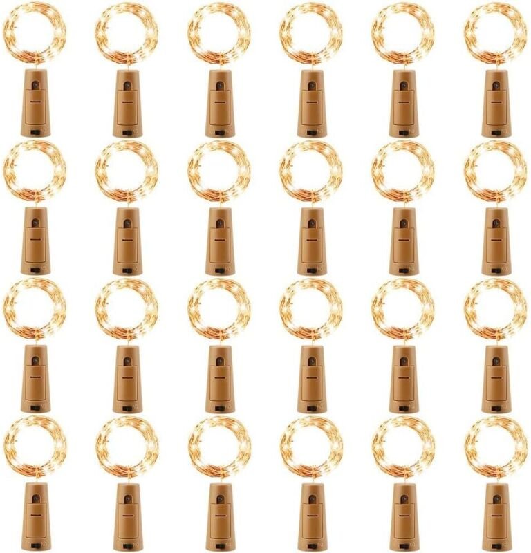 24 LED-Flaschenlichter mit Batterie, Kupferdraht-Lichterketten, batteriebetriebene Weinflaschenlichter mit Korken, Warmw...