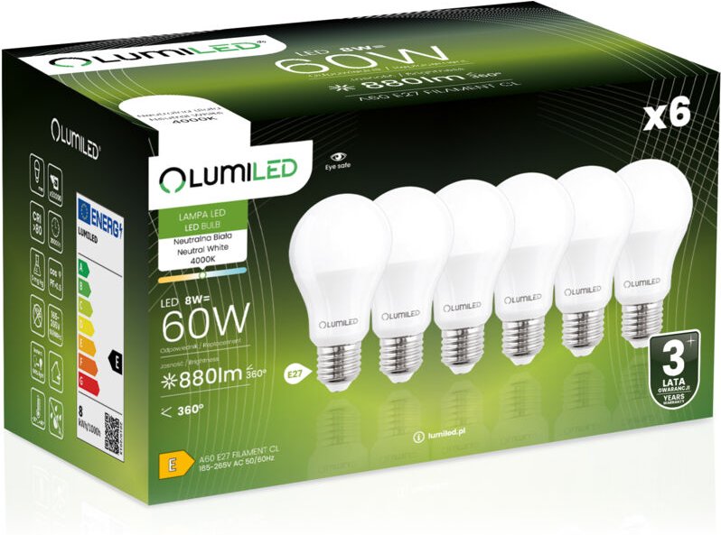 Thumbnail - 6x LED-Lampe E27 A60 8W = 60W 880lm 4000K Neutralweiß 260° LUMILED
