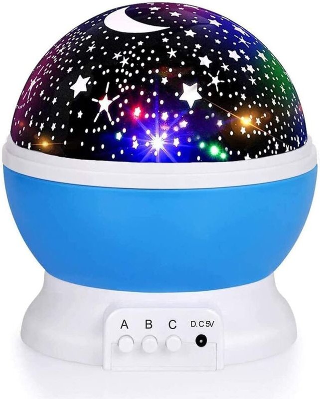Sternenhimmelprojektor für Babys, Mond- und Nebel-Nachtlicht, 360°-Drehung, 4 LEDs, 12 wechselnde Farben, USB-Kabel inkl...