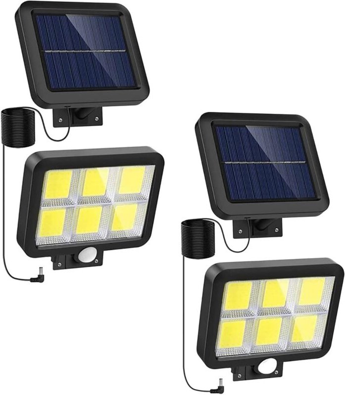 2x Solar-Außenleuchten mit 120 LEDs (260 lm) + Photovoltaik-Panel. Separates Design mit 4 m Kabel. Solarleuchte mit Bewe...