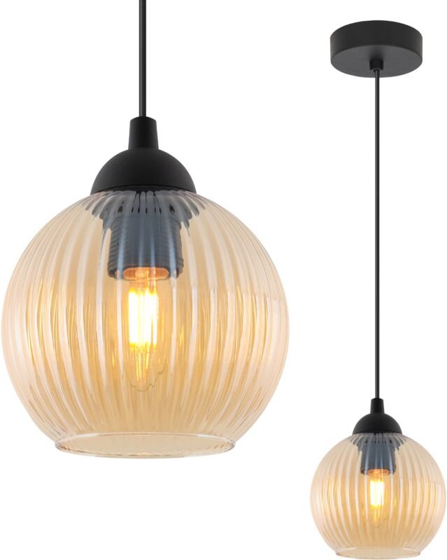 Riffle Schwarze Hängelampe 1 Flacher Honigschirm Kugel E27