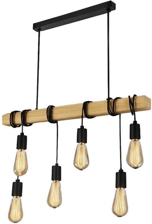 Thumbnail - Trade Shop - LAMPADARIO SOSPENSIONE LEGNO STILE INDUSTRIALE 6 PORTALAMPADA E27 LAMPADA CUCINA B47-6 -