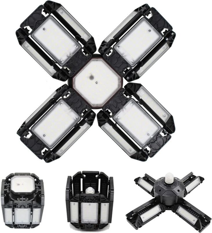 Ersandy - LED-Garagenleuchte, LED-Garagenbeleuchtung, verstellbare Werkstatt-Deckenleuchte, E27 6000K-Beleuchtung, mit m...