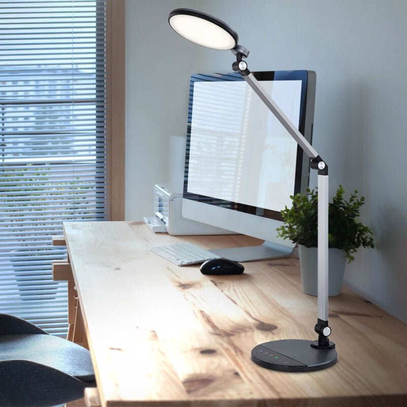 Tischleuchte Schreibtischlampe Leselampe mit Touchdimmer Wohnzimmerleuchte Beistelllampe, Alu Kunststoff silber, 1x led ...