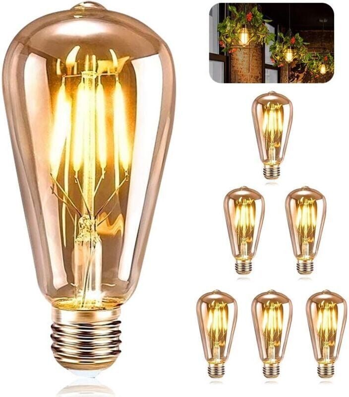 YMYNY E27 Vintage Glühbirnen, 6 LED Edison Glühbirnen, E27 ST64 Dekoleuchten, Retro Edison Glühbirnen, Retro Antike Lamp...