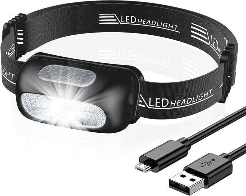 Stirnlampe, ultrastarke LED-Stirnlampe mit 5 Beleuchtungsmodi, IPX4 wasserdicht, tragbare wiederaufladbare Stirnlampe mi...