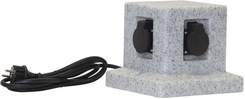 Outdoor Verteiler-Steckdose ,Plugge', Granit-Optik, 4 Steckplätze, grau, h 18cm, b 20cm - Star Trading