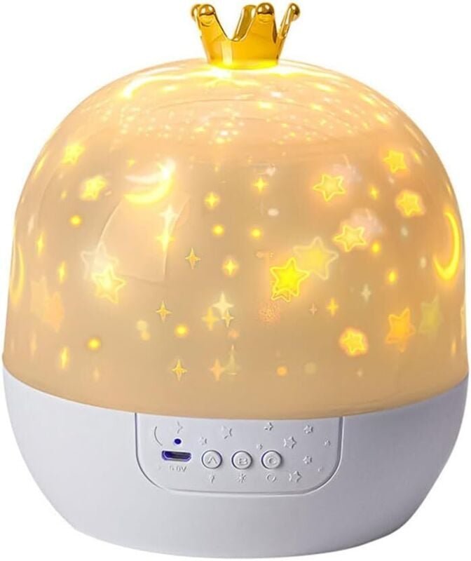 Musikalisches Projektor-Nachtlicht mit drehbarer Krone, 21 Projektionsthemen, 3 Beleuchtungsmodi für das Kinderzimmer