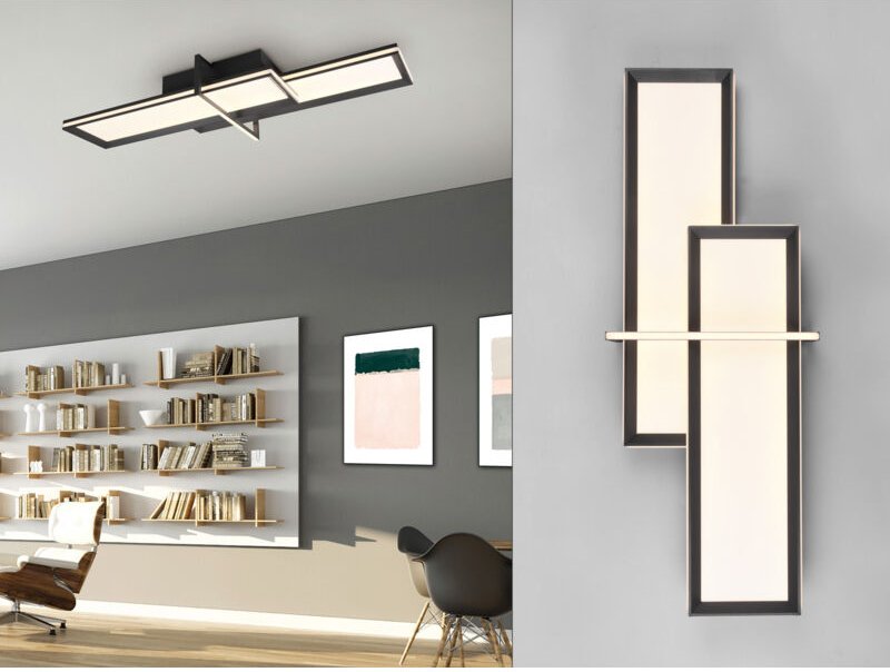 Große LED Deckenleuchte CHARLESTON, rechteckig, 101cm lang, Schwarz