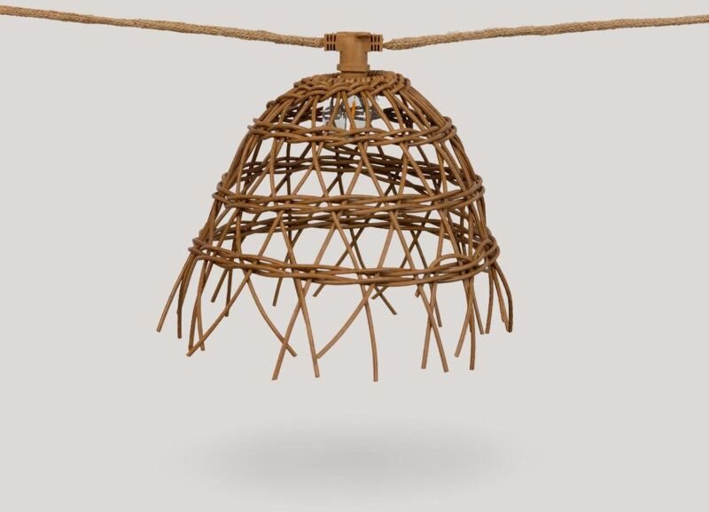 Thumbnail - Solar Lichterkette led E12 1800 k extra warmweiß 5m lang + 3m Kabel Jute Naturfaser mit Schirm Außenlichterkette