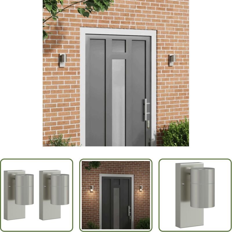 vidaXL Edelstahlwandleuchte - Außenwandleuchte 2 pcs Silber 6,5 x 10,5 x 16 cm