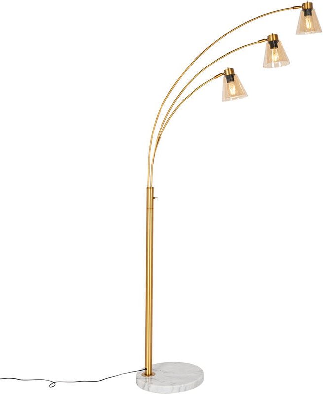 Bogenlampe Bronze mit Marmor und Braunglas 3 Lichter - Nina
