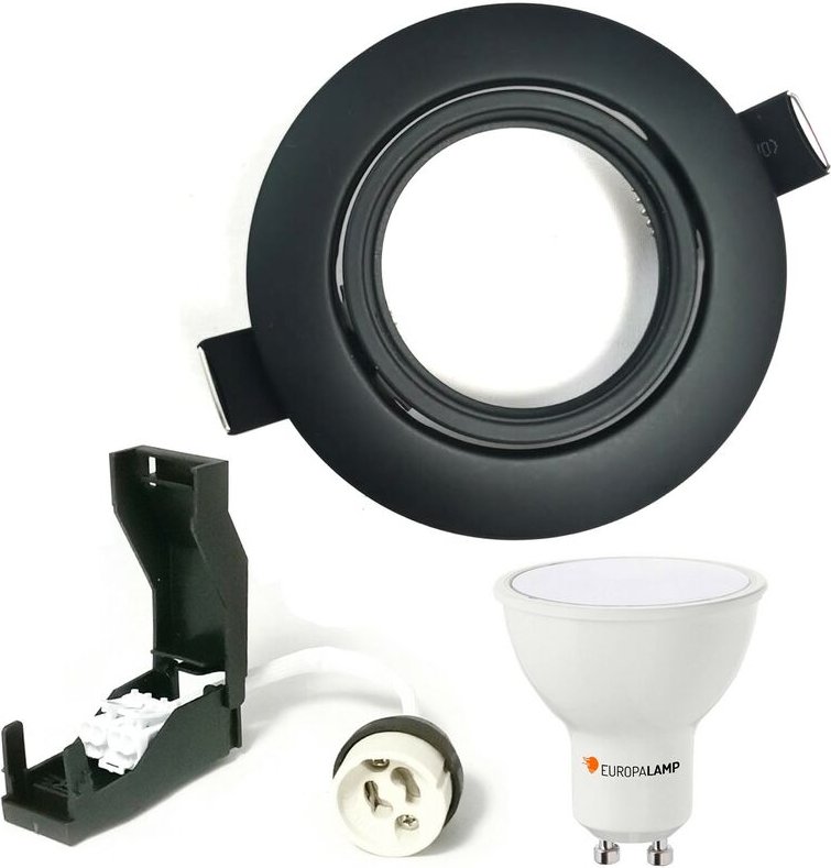 Europalamp - Komplett schwenkbarer Einbaustrahler Mattschwarz GU10 led 7W eqv. 56W Neutralweiß 4500K