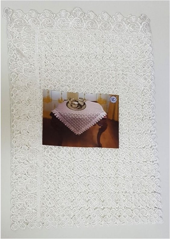 Trade Shop Traesio - Trade Shop - Tischaufsatz, quadratisch, Spitze, weiß/elfenbeinfarben, 80 x 80 cm -