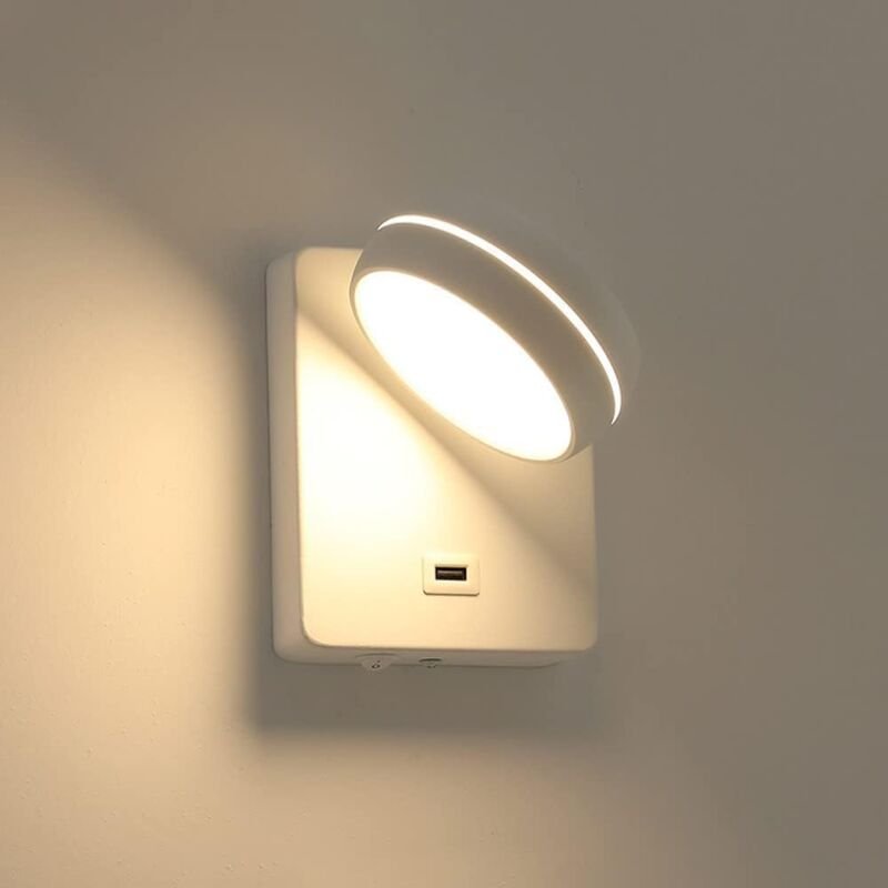 LED-Nachttisch-Wandleuchte für Schlafzimmer, 350° drehbar, einstellbarer Beleuchtungswinkel, mit USB-Ladeanschluss und S...