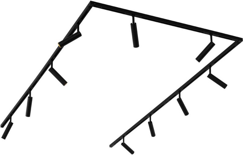 Modernes Schienensystem mit 10 schwarzen Strahlern 1-phasig - Slimline Uzzy