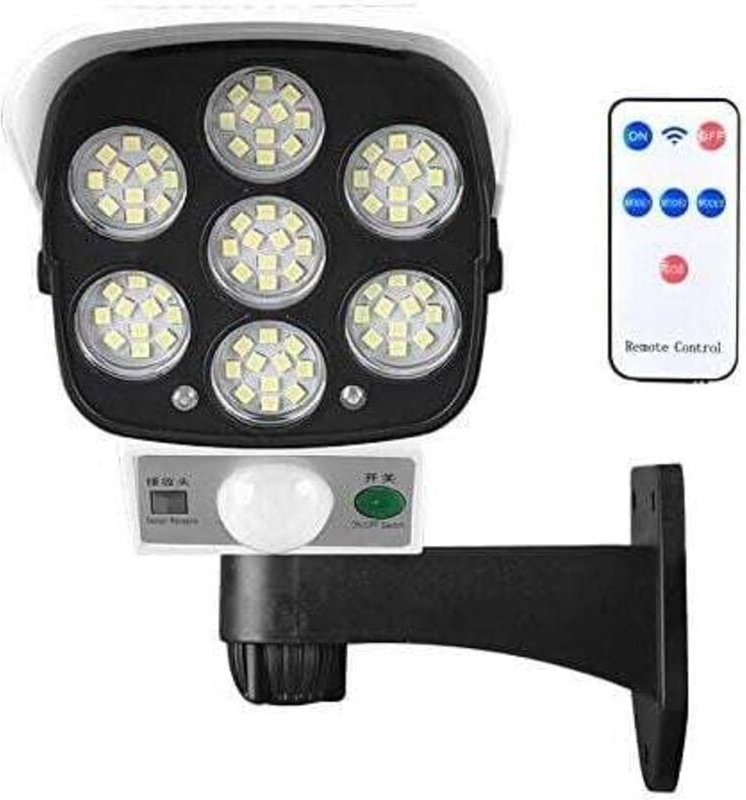 Thumbnail - Solarleuchte für den Außenbereich mit kabellosem Bewegungsmelder und Dummy-Überwachungskamera, IP66, wasserdicht, 77 LED...