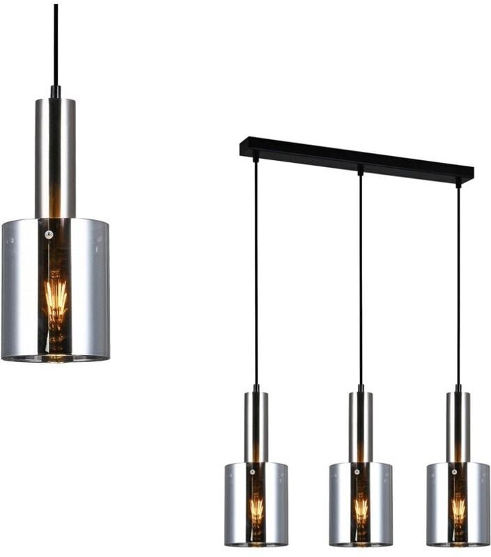 Sardo - Modernes hängendes Anhänger-Satin-Nickel-3-Licht mit rauchigem Schatten, E27 - Italux