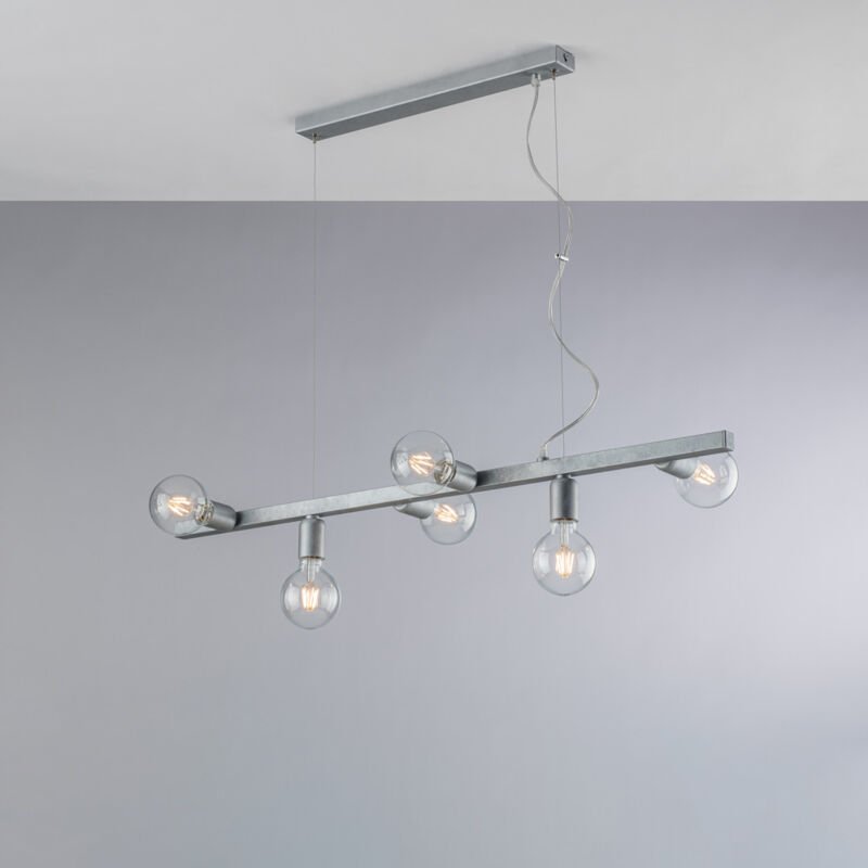 Fabian – Pendelleuchte aus weiß und silber lackiertem Eisen, 6 Lichter, l. 101 x 16 – BL293-6-ARG - Bonetti Illumina