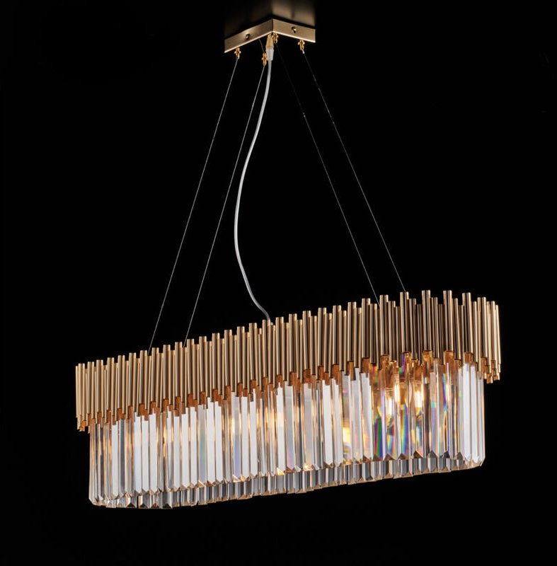 Ravel - Goldene Eisenaufhängung mit Strasssteinen, 8 Lichter, L.93 x 50 - BL268-8-OR - Bonetti Illumina