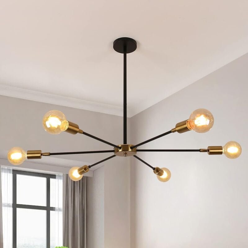Thumbnail - Comely - Industrieller Kronleuchter, Vintage 6 Köpfe Pendelleuchte, Metall Sputnik Lampe Deckenleuchte für Esszimmer, Wo...