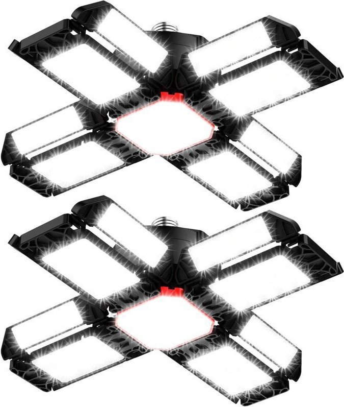 LED-Werkstattlampe, Garagenbeleuchtung, 2 Stück, flexible Deckenleuchte mit 12 verstellbaren Paneelen – E26/E27-Hallenle...