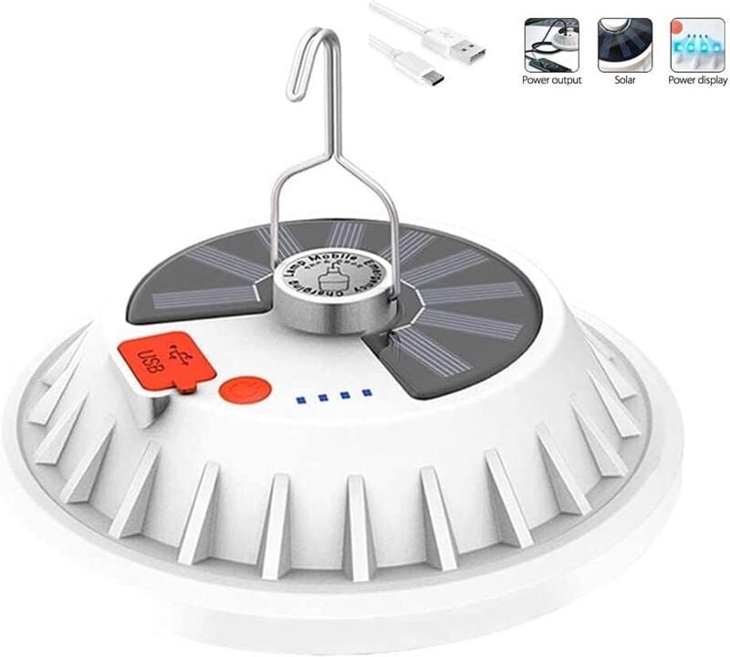 Wiederaufladbare LED-Campinglampe, ferngesteuert, 5 Modi, wasserdicht, ultrahell, für Zelt und Wandern [Energieklasse A+...