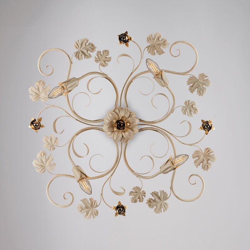 Bonetti Illumina - Iris – Deckenleuchte aus elfenbeinfarben lackiertem Eisen mit antikem Golddekor, 4 Lichter, H.17 – Ø7...