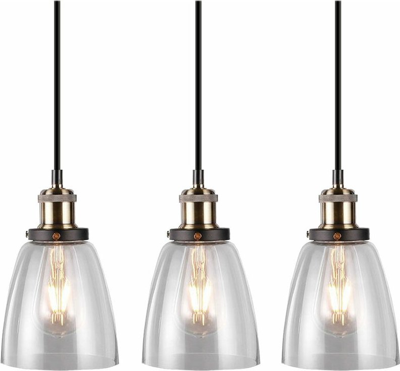 3er Set Pendel Hänge Leuchten Schlaf Gäste Zimmer Glas Decken Lampen klar