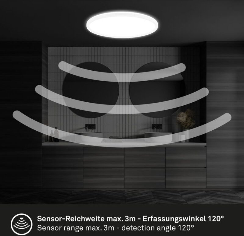 Ultraflache led Deckenlampe mit Bewegungsmelder - IP44 - rund - led Badlampe Badezimmerleuchte, Deckenpanel extra flach ...