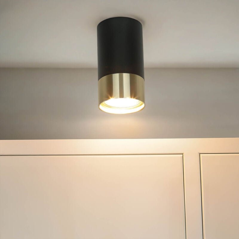 Licht-erlebnisse - Deckenstrahler Aluminium GU10 ø 5,5 cm rund Aufputz in Schwarz Gold Deckenspot