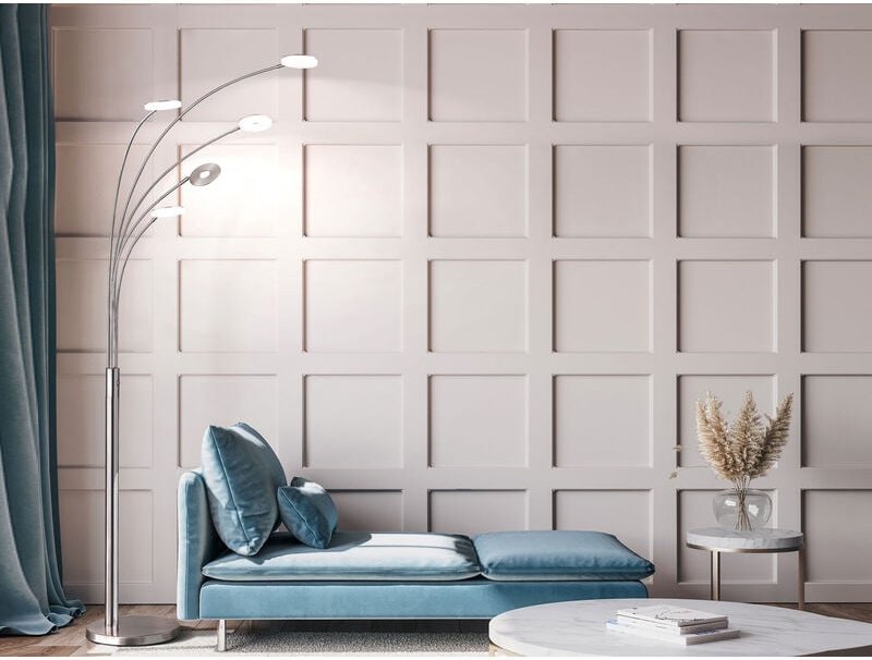 Große XXL LED Bogenlampe DENT dimmbar Design Silber, Höhe 225cm