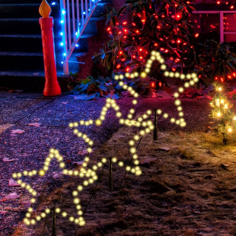 2m Weihnachtsbeleuchtung Außen, 3er 45cm 150LED Stern Weihnachtsdeko Garten, Außenbeleuchtung Stableuchte mit Erdspieß, ...