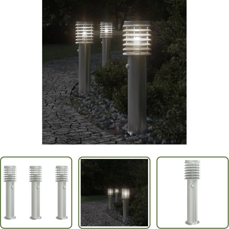 vidaXL Außenbeleuchtung - Wegeleuchten mit Bewegungsmelder 3 Stk. Silbern 60 cm Edelstahl