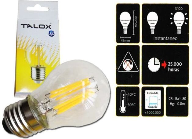 Talox LED-Kugelfadenlampe G45 E14 4W 3000K 400 Lumen