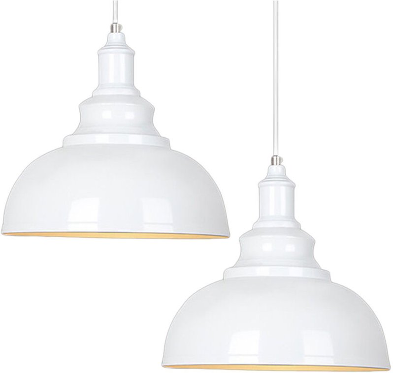 2PC Industrielle Hängeleuchte Metall Eisen Hutform Hängende Deckenleuchte für Wohnzimmer Esszimmer-weiß
