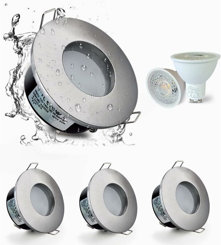 Set mit 4 IP65 wasserdichten LED-Einbaustrahlern, 5W 3000K warmweiße Einbaustrahler für Bad und Küche, 68mm Ausschnitt, ...