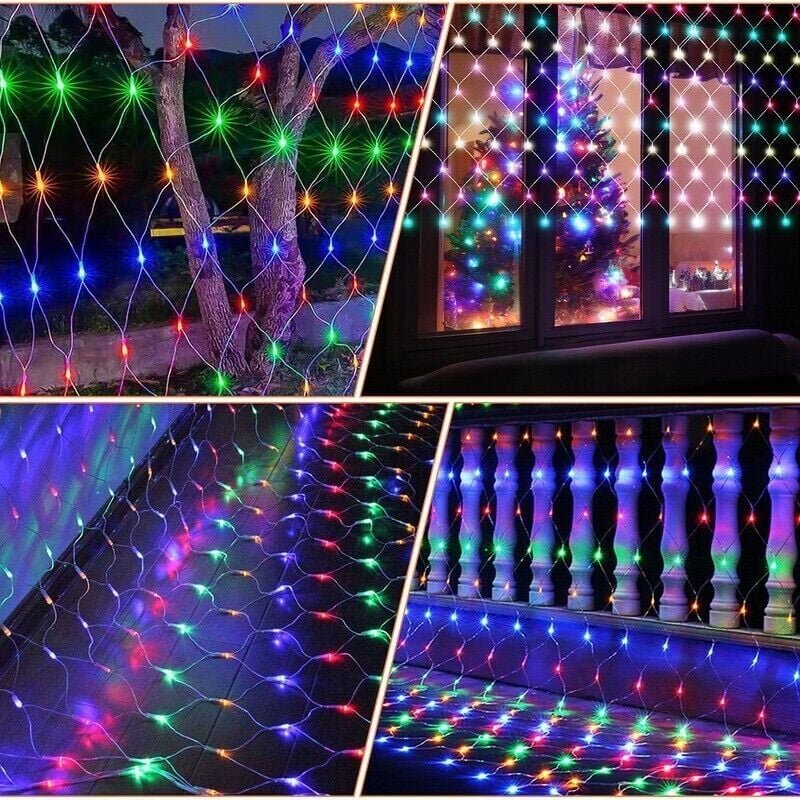 LED Lichternetz 6 x 4m 672 LEDs Lichterkettennetz Außen und Innen 8 Leuchtmodi Lichterkette Netz IP44 Wasserfest mit Ste...