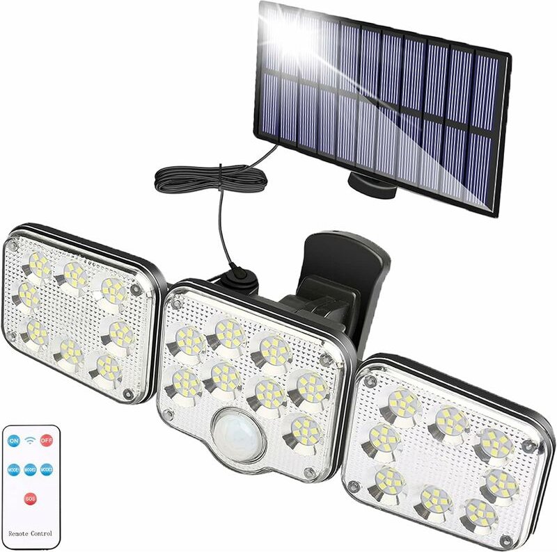 130 led Bewegungsmelder Outdoor Solarleuchte, 1300 Lumen Solar Gartenleuchte, Solarlampe mit 5m Kabel, led Wandstrahler ...
