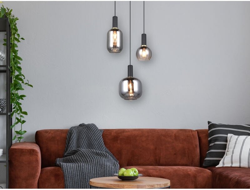 Trio - Cluster Pendelleuchte diva 3-flammig mit Glasschirmen Chrom bedampft, ø 38cm