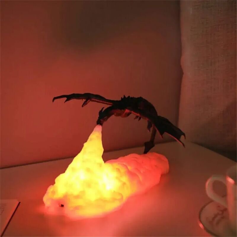 3D-gedruckte LED-Eisfeuerdrachen-Tischlampe für Kinderzimmer, Vulkan-Drachen-Lampe mit USB-Aufladung