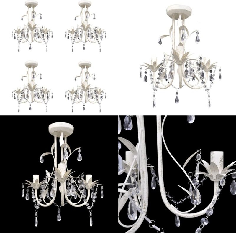 Thumbnail - Kristall-Deckenleuchte Kronleuchter 4 Stk. Elegantes Weiß - Deckenleuchte - Kronleuchter - Home & Living - Weiß