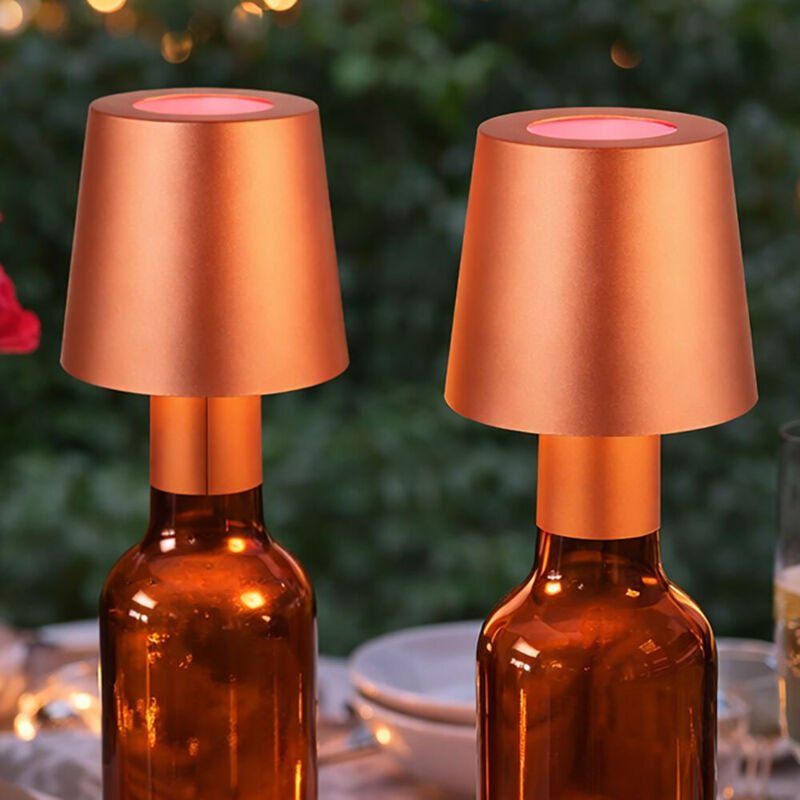 RGB LED Tischlampe Akku Flaschenleuchte Aufsatz Flaschenhals Dekolampe Touch, USB, goldfarben, 1W kaltweiß, DxH 10,5x14 ...