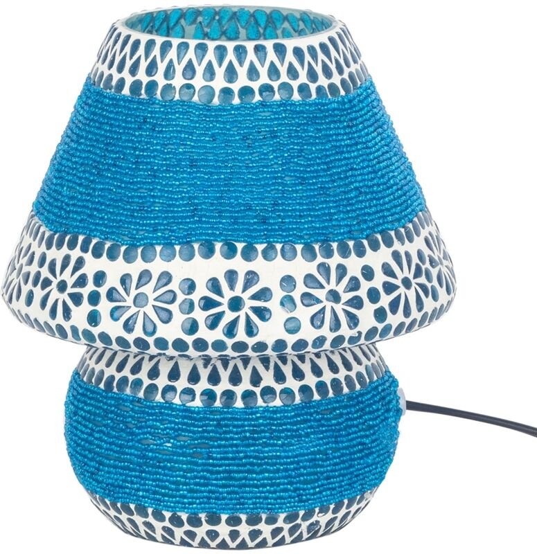 Blaue Tischmosaiklampe im indischen Ethno-Stil als Heimdekoration