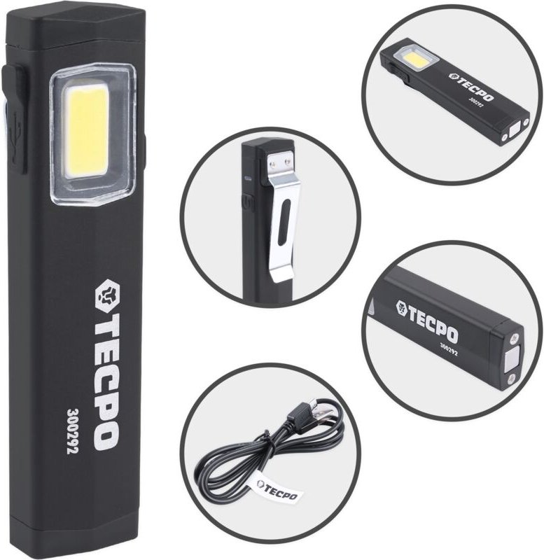 TECPO Mini LED Taschenlampe Inspektionsleuchte Werkstattlampe 500 Lumen - sehr leichte Handlampe mit langer Leuchtdauer ...