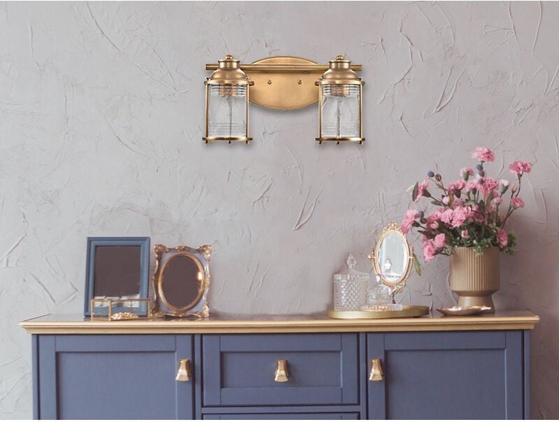 Meinewunschleuchte - led Wandleuchte in Messing für Badezimmer & Wohnraum, 2-flammig Breite 36cm